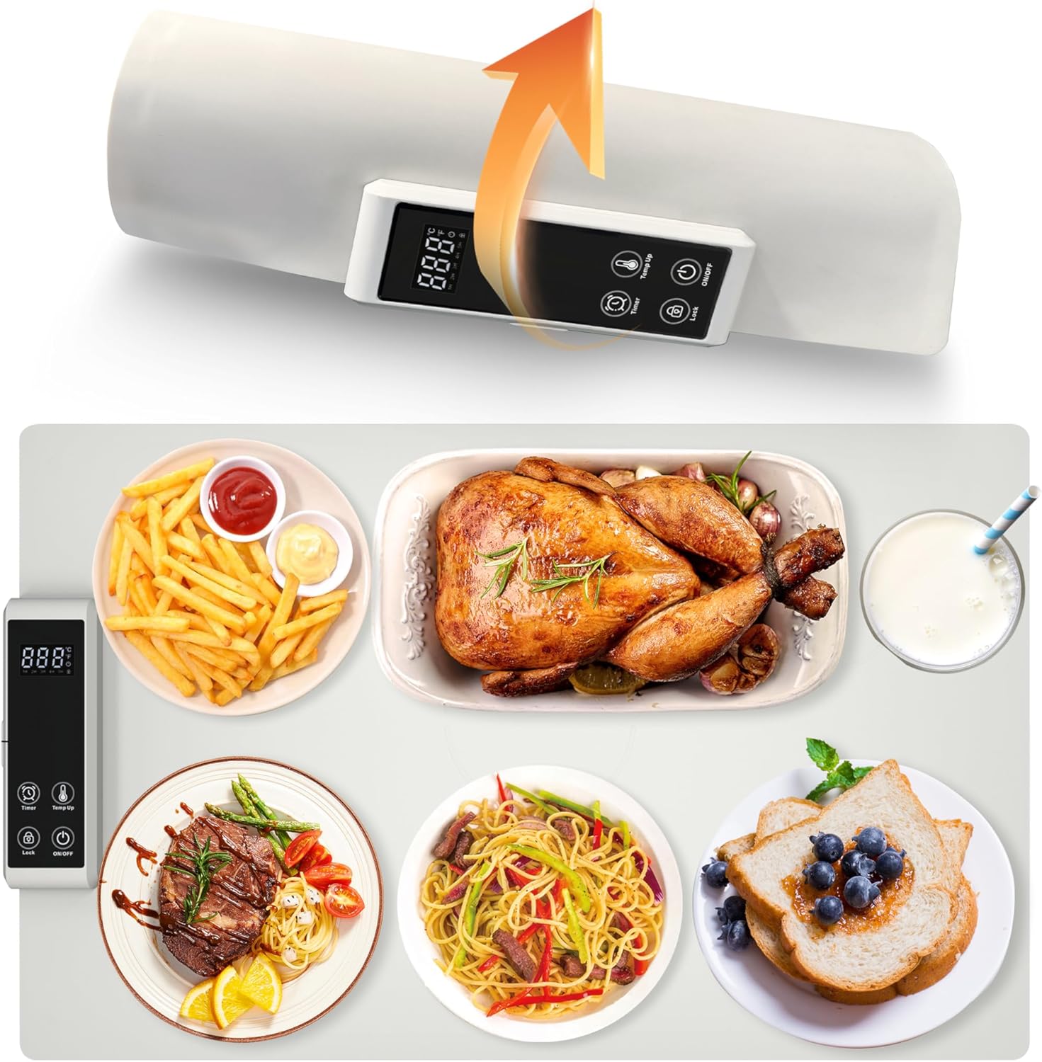 Food Warming Mat with 6 Level Temp and 5H Timer, Electric Warming Tray for Buffets Party, Portable Folding Hot Plate for Family Party, 24"*15"Heating Mat for Food