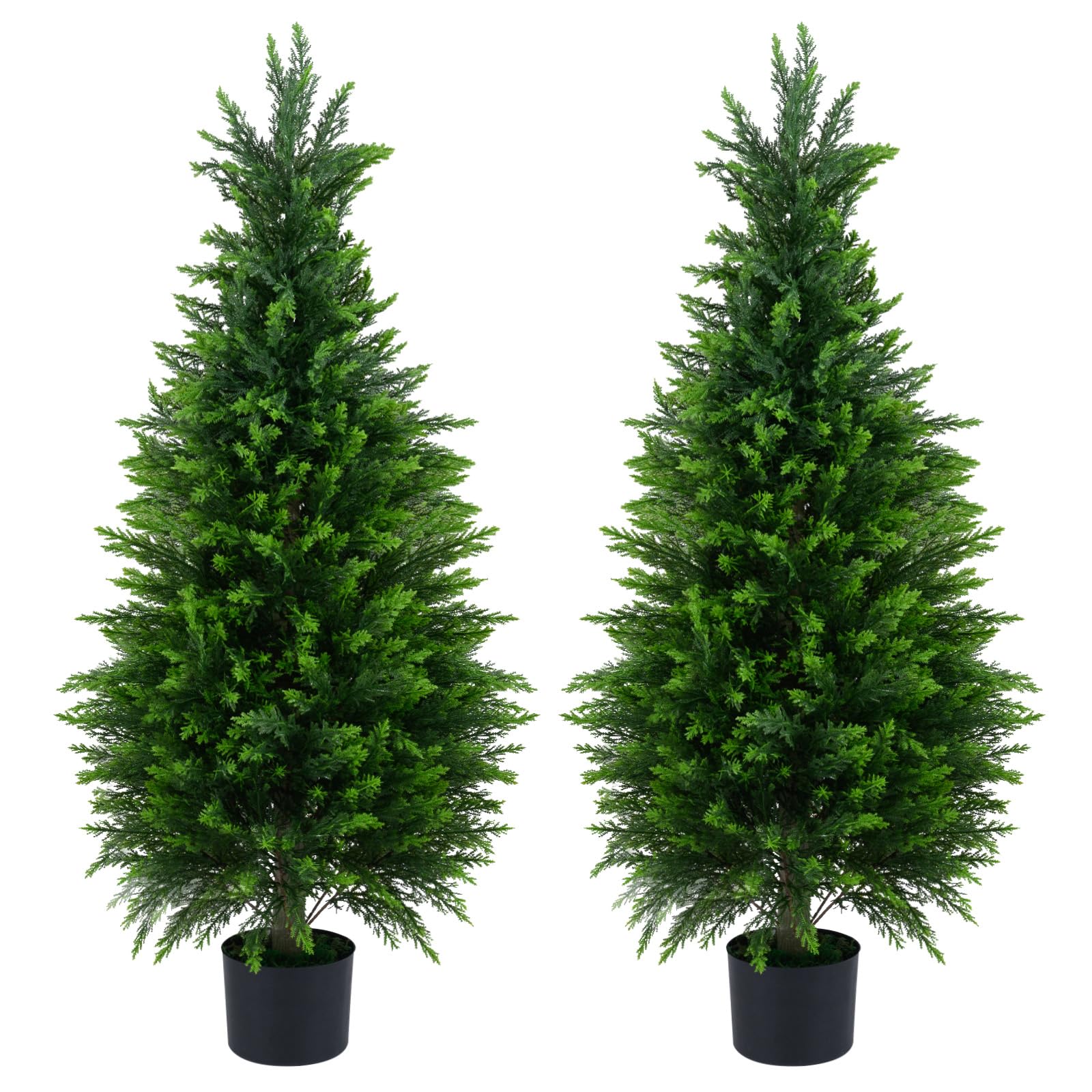 COSTWAY Set di 2 Alberi Artificiali di Cedro, Albero Artificiale in Vaso con Cemento e Fondo Rinforzato, Resistenti al Sole, Pianta Topiaria Finta da Interno e Esterno, per Casa e Ufficio (120 cm)
