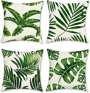 Bonhause Tropical Leaves Throw Pillow Covers 18 x 18 Inch Set of 4 Green...