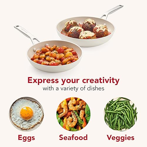 Miniatura 7 de KitchenAid Utensilios de cocina antiadherentes de inducción de cerámica anodizada dura, juego de 2 sartenessartén aptos para lavavajillas, sartenes