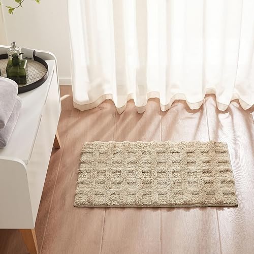Miniatura 9 de Alfombra de baño beige de 24 x 16 pulgadas, antideslizante, pequeña, alfombra de baño absorbente y bohemia, alfombra de baño lavable de secado