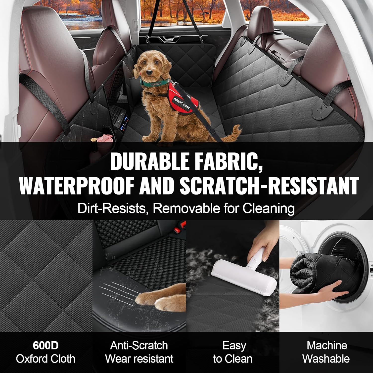 VEVOR Back Seat Extender for Dogs,Hard Bottom Dog Car Seat Cover for Back Seat Holds 350 lbs, Backseat Extender for Dogs, Waterproof Dog Hammock for Car, SUV, Truck for Car Bed 53"x24.8"