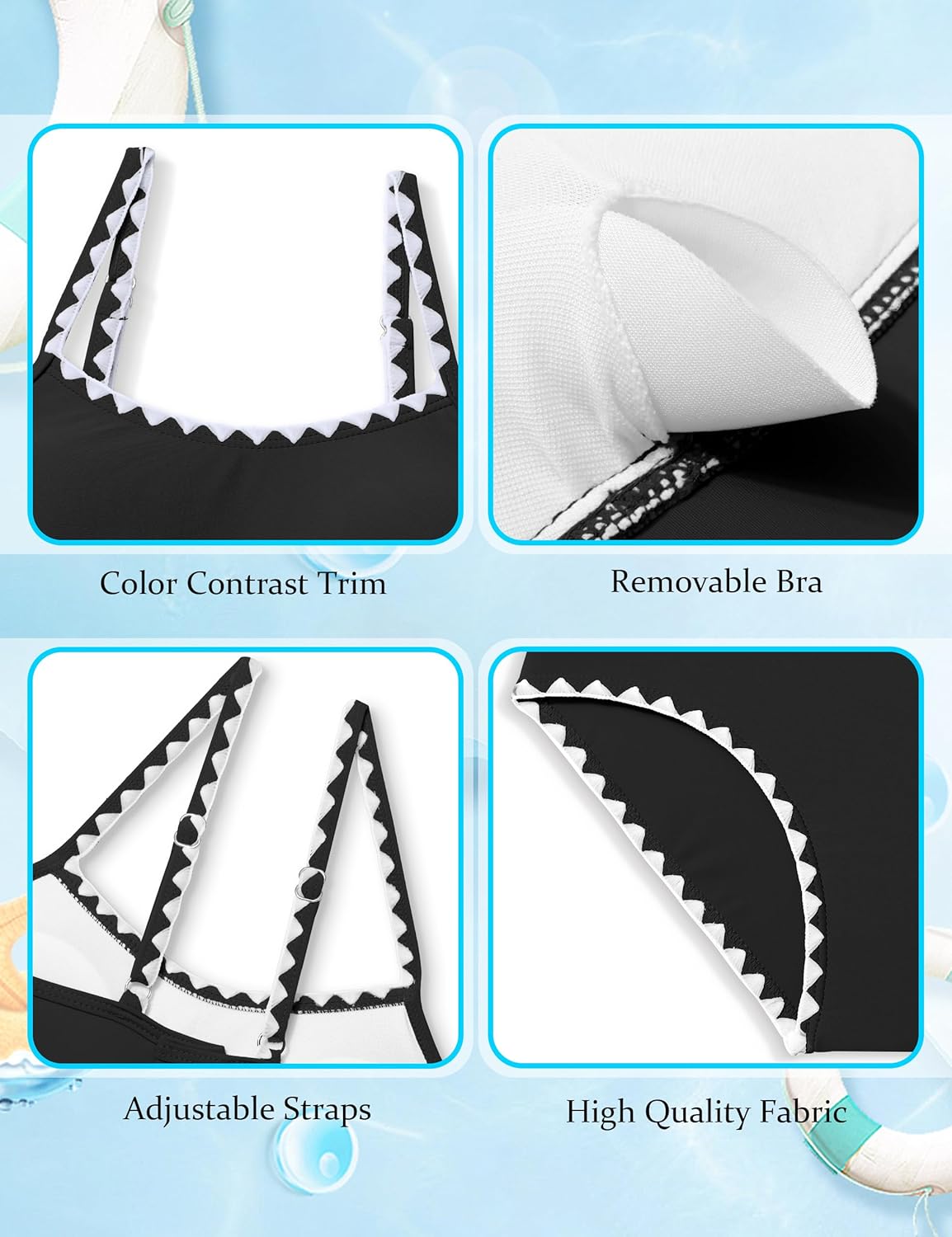 Girls Swimsuit Solid Color Tankini Contrast Trim Swimwear 2 Piece Bathing Suit Padded Swimsuits for Teens 9-16Y - Image 6