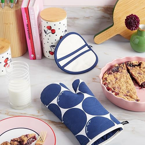Miniatura 3 de Kate Spade New York Joy Dot - Manoplas de horno y agarrador de ollas juego de 2 unidades, 7 x 13 pulgadas, 8 pulgadas, redondo, azul marinocrema