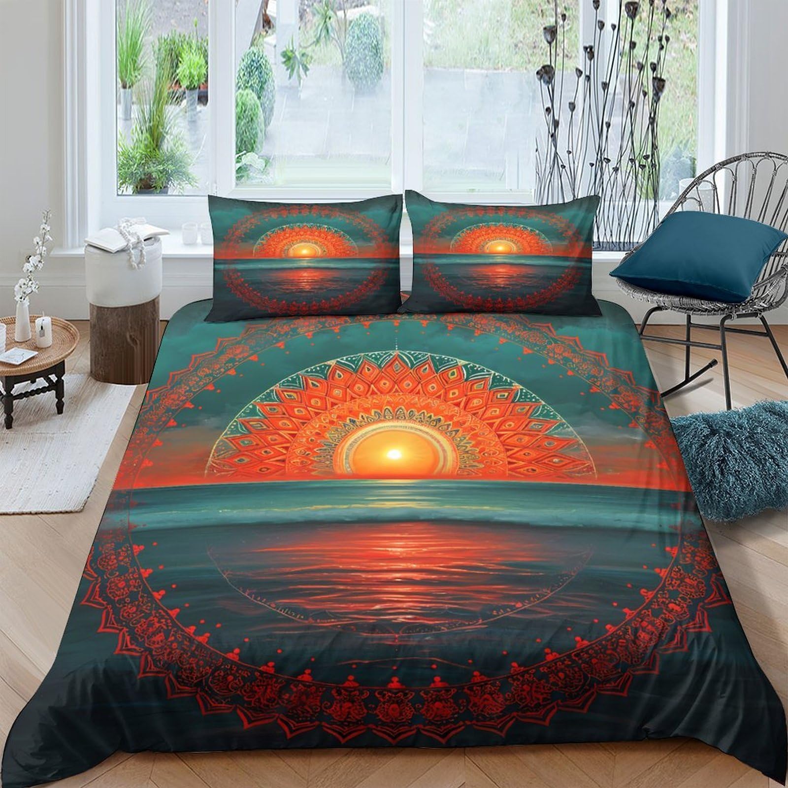Ctjqhvkz Style-9 3D Printed Sunset Ocean Fitted Sheet Microfiber Decorative Sunrise Bed Cover For Bedroom Guest Room Easy Care Single（135X200cm）