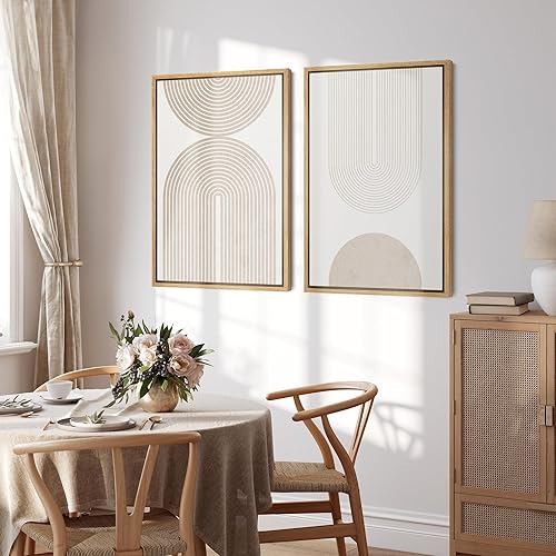 Miniatura 3 de SIGNFORD Lienzo Enmarcado Impresión Arte de Pared Juego Beige y Blanco Duotono Geométrico Espiral Polígonos Formas Abstractas Ilustraciones Arte