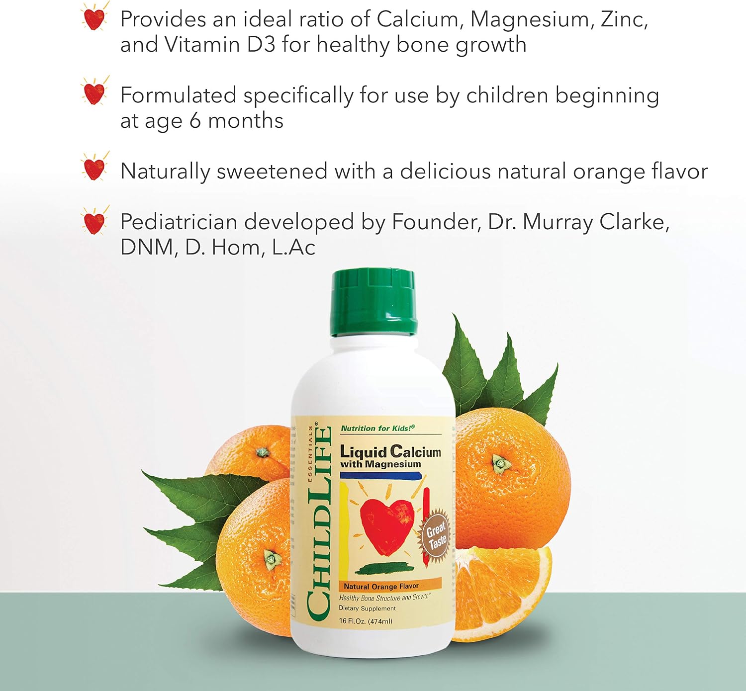 ChildLife Essentials Liquid Calcium Magnesium Supplement - Supports Healthy Bone Growth for Children, Contains Vitamin D3 & Zinc, All-Natural - Natural Orange Flavor