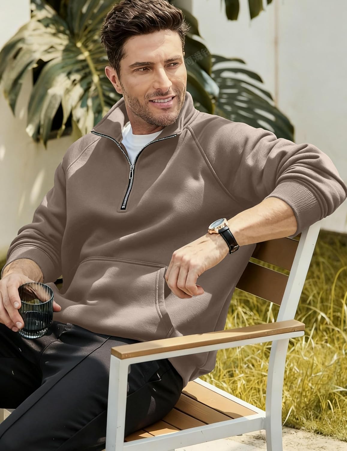 JMIERR Men's Fleece Quarter Zip Pullover Sweater Casual Cotton Fall Winter Family Outfit Warm Mock Neck with Pockets - Image 3