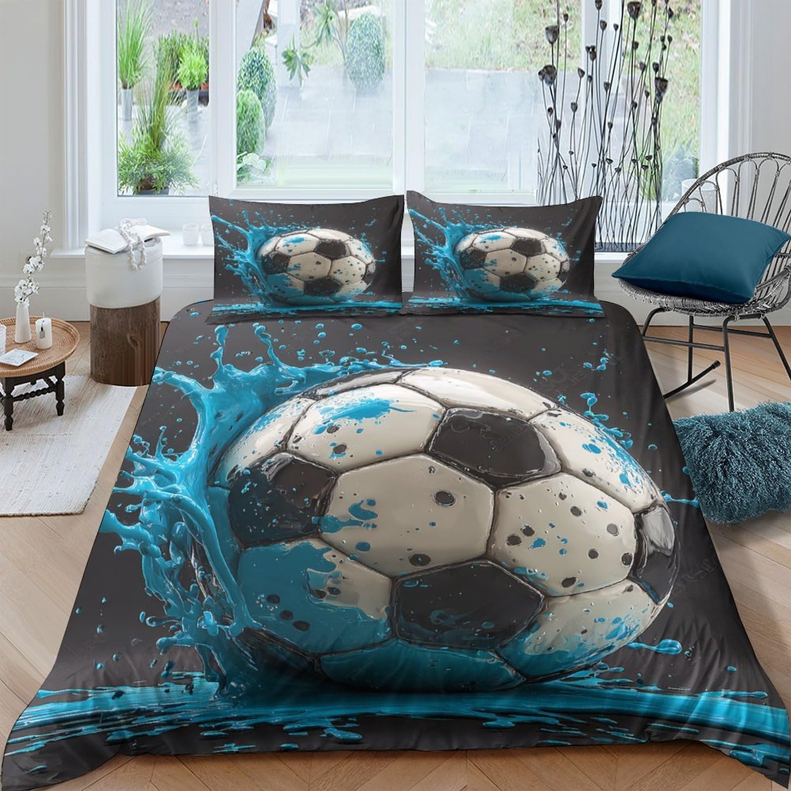 Ctjqhvkz Style-7 3D Printed Soccer Splash Fitted Sheet Microfiber Non-Slip Bed Sheet For Bedroom Guest Room Decor Easy Care Single（135X200cm）