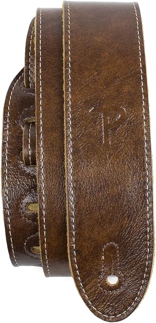 Perri's Leathers Ltd.  pasek do gitary  luksusowa włoska skóra  kasztan  regulowany  do gitar akustycznych/basowych/elektrycznych  Wyprodukowano w Kanadzie (JW-G7LE-IT68)