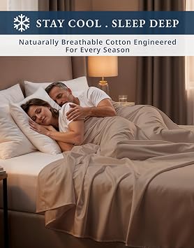 LANE LINEN 100% Egyptian Cotton King Sheet Set Naturally Cooling & Breathable Sateen 4 Piece King Sheets, Authentic Long-Staple Cotton for Lasting Softness, Snug Fit 15 Deep Pocket Fitted - Taupe