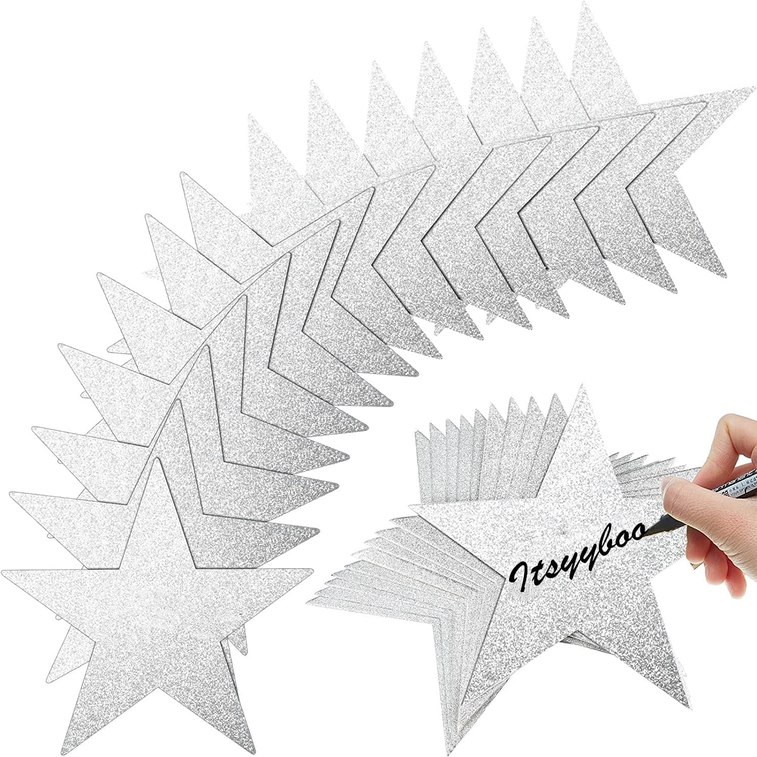 20 Pieces Silver Glitter Star Cutouts Paper Star Confetti Cutouts for Bulletin Board Classroom Wall Party Decoration Supply, 5 Inches Length (5IN SILVER STAR 20PC)