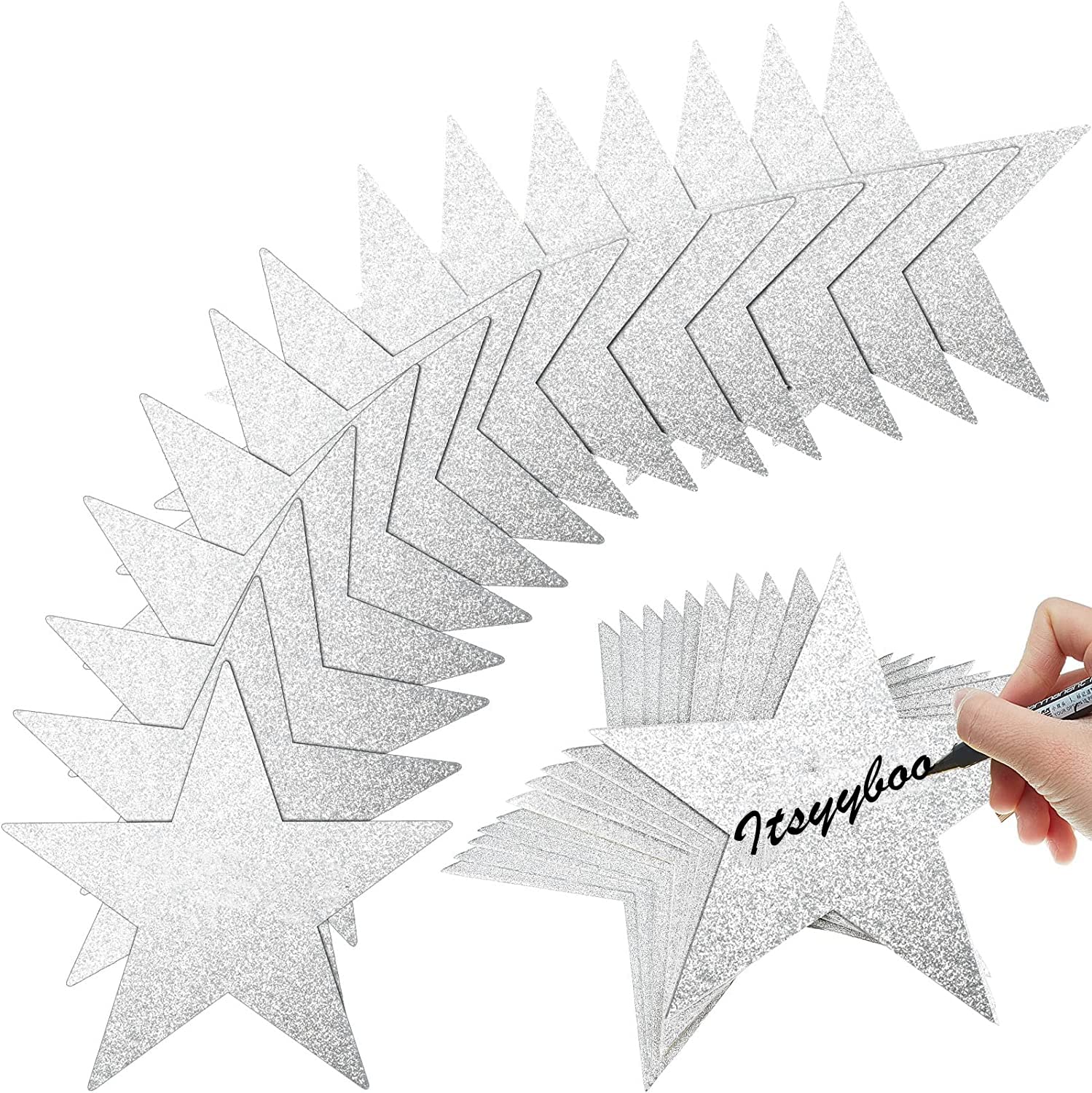 Itsyyboo 20 Pieces Silver Glitter Star Cutouts Paper Star Confetti