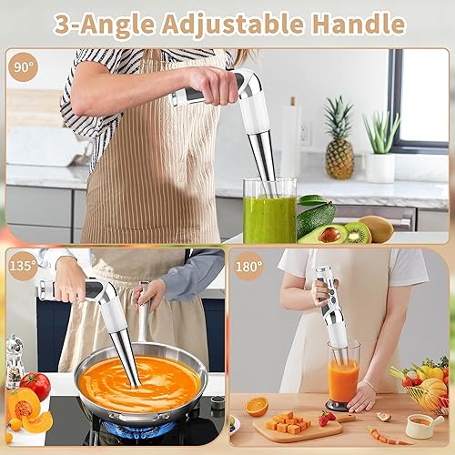 Miniatura 3 de Batidora de inmersión inalámbrica de mano potente batidora de mano eléctrica recargable, 21 velocidades y 3 ángulos ajustables con cuchillas de