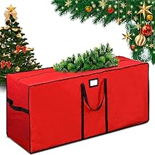 ZQEJEFD Garden Cushion Bag, Christmas Tree Case, 600D Oxford Fabric Christmas Storage Bag with Handle and Zipper, Waterproof, Christmas Tree Bag, 122 x 38 x 51 cm, Red