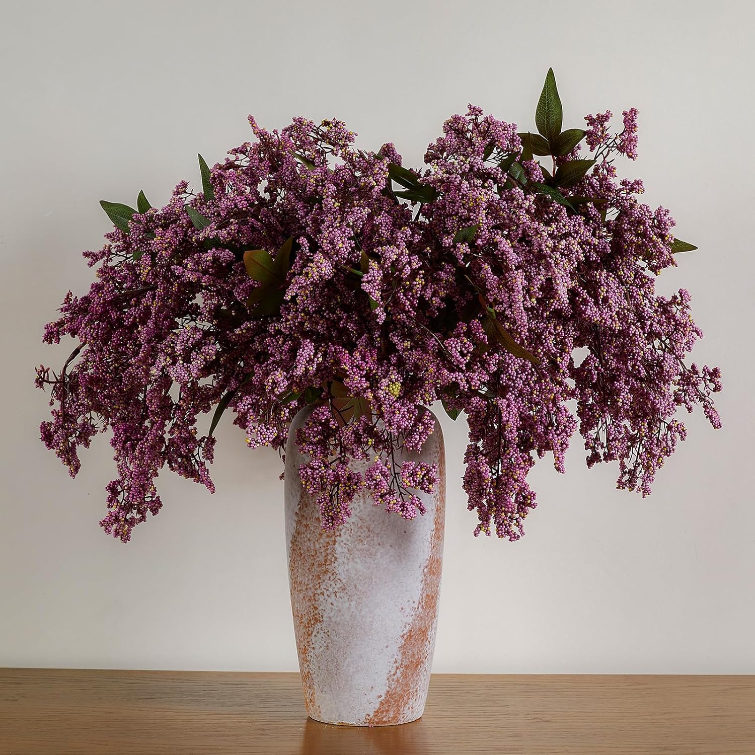 3 Pcs Artificial Dusty Plum Berry Stem 42 Inch Faux Flowers Picks Branches | Fake Realistic Sedum Stem Spray for Wedding Holiday seasonal Farmhouse Mantel Table Centerpiece Vase Decorations