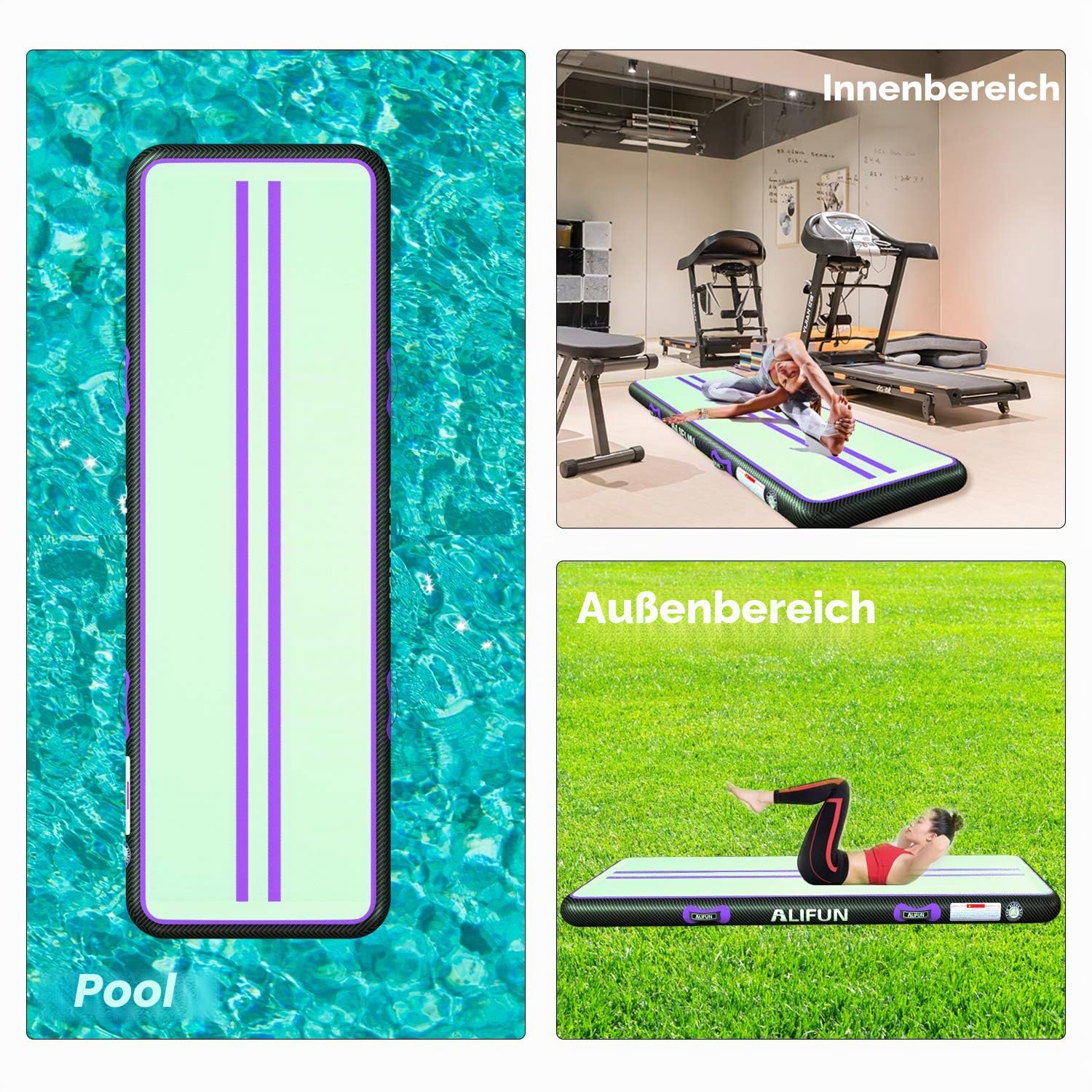 ALIFUN Air Matte Track, 2m/3m/4m/6m Aufblasbar Gymnastikmatte, Turnmatte, Tumbling Matten 10/20cm hoch mit Luftpumpe Geeignet für zu Hause,Fitnessstudio, Training, Cheerleading, Schwimmbad