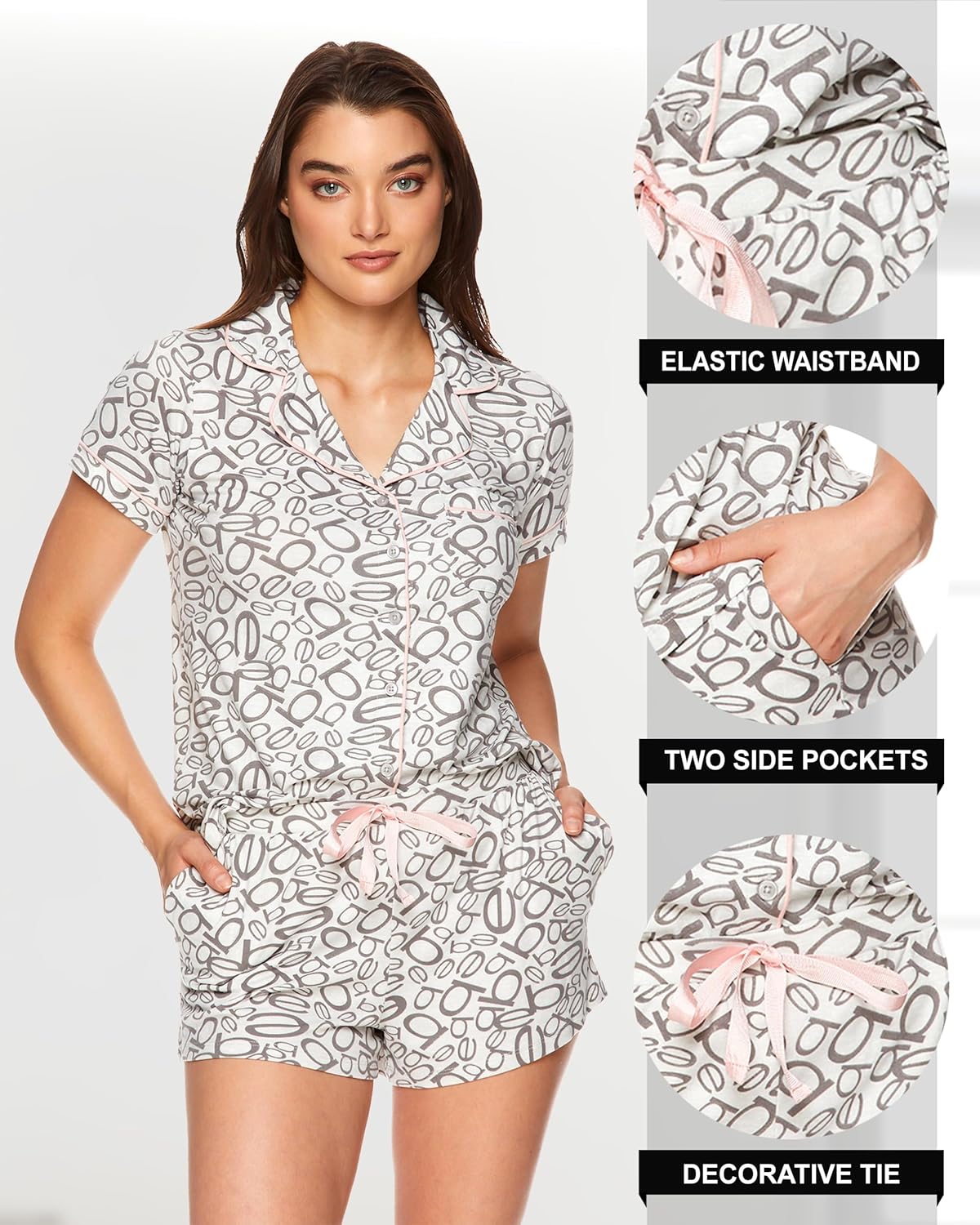 bebe Short Sleeve Button Up Pajama Set for Women, PJ Set for Women, Cute Pajama Shorts Lounge Set - Image 4
