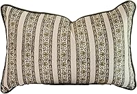 Palm & Loom Reka 100% Cotton Linen Throw Pillow Cover, Moss Green Grey Print Velvet Piping, 16x24 Inch Lumbar Cushion Case for Modern Farmhouse Decor