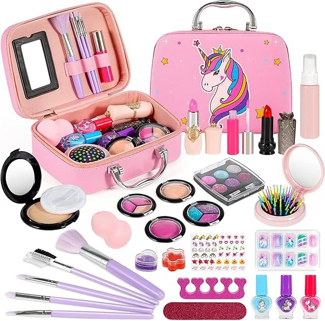 Kizmyee Kids Washable Makeup Toys Girls - Washable Kids Make Up Kit Girls Toys, Toddler Cosmetic Toy Make Up Set, Princess Birthday Gift for Girls Age 3 4 5 6 7 8 Year Old