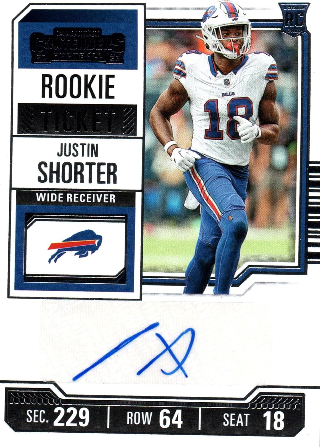 Justin Shorter Autographed Rookie Card Auto Rookie Ticket Collectible Football Card - 2023 Contenders Football Card #152 (Bills)