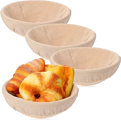 Vista 7 de Patelai 10 Pieces Banneton Bread Proofing Basket Round Sourdough Proofing Basket Banneton Basket Dough Bowl with Liners and Scrapers for Home Making