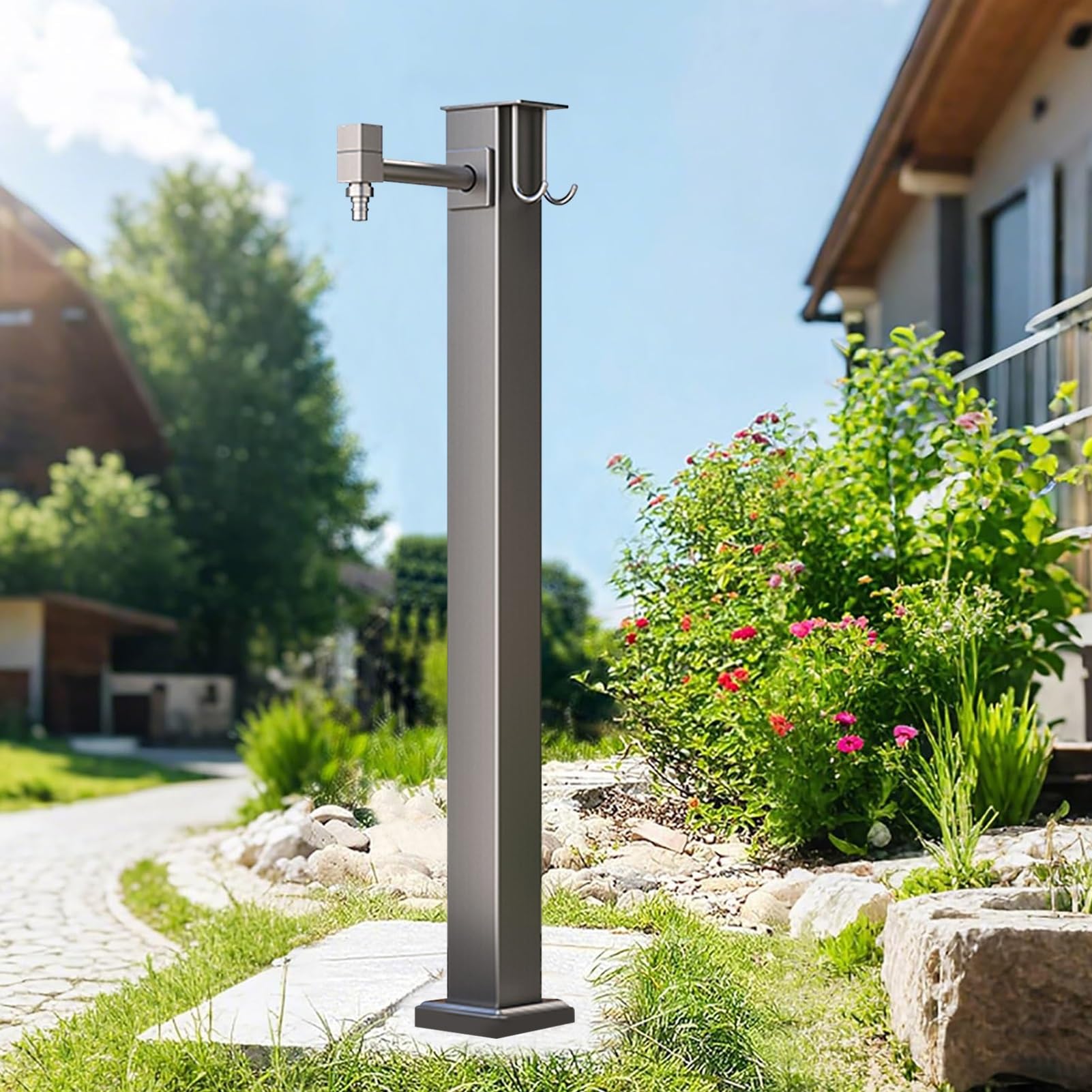 ZYCHSJXA Stainless Steel Outdoor Faucet Column Freestanding Water Dispenser for Garden Lawn Farm Backyard Irrigation & Washing Antifreeze Frost Free Tap (80cm/31.5in)