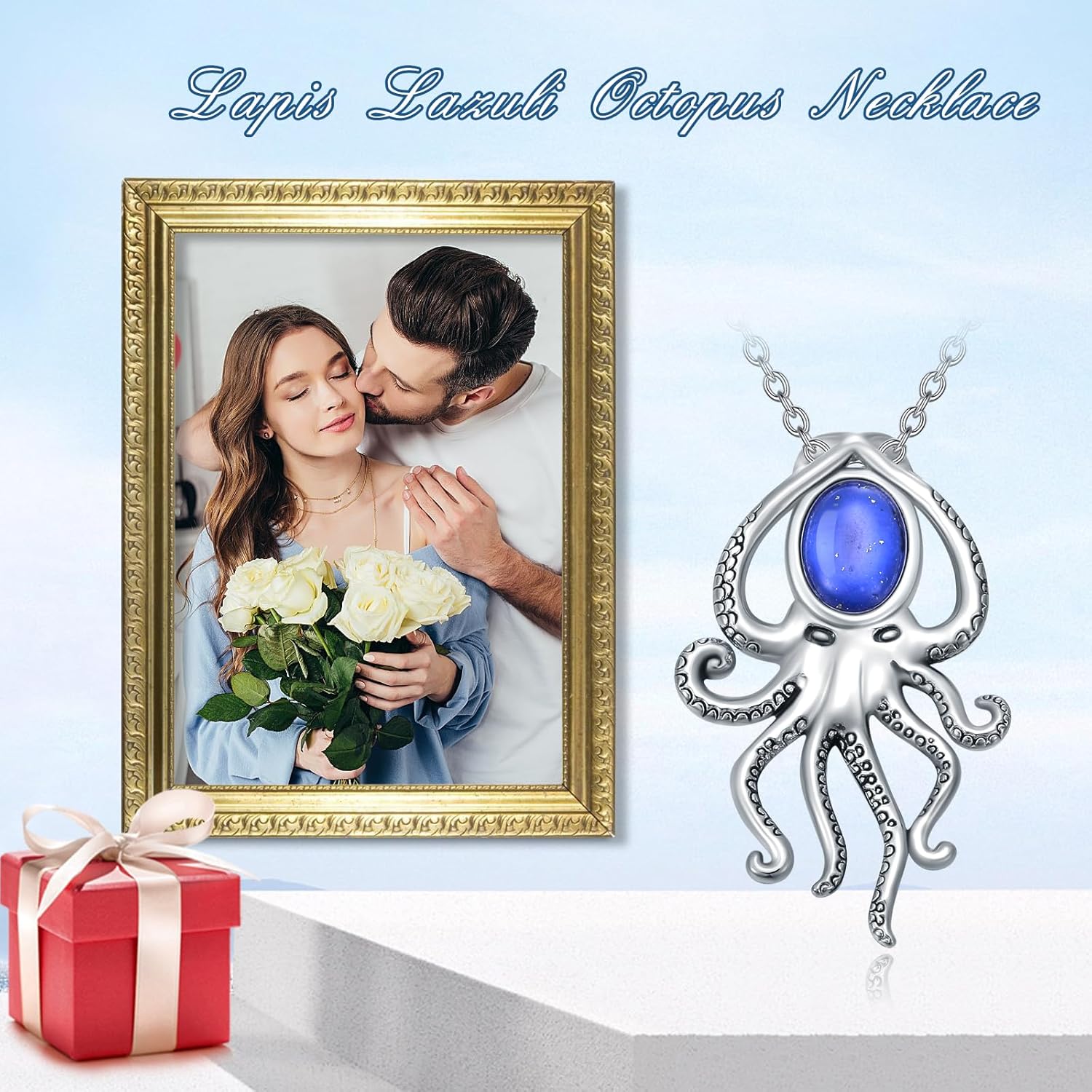 LUHE Octopus Necklace Sterling Silver Pendant Lapis Lazuli Octopus Jewelry Necklace Gift for Women - Image 6