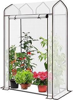 Sekey Gewächshaus Klein Tomatengewächshaus 150x100x50 cm, Mini Gewächshaus Folie Tomatenhaus Balkon Garten, Dachschräge Tomaten Foliengewächshaus Stabil Winterfest, Weiß