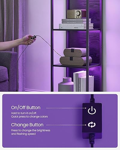 Miniatura 5 de VASAGLE Estantería LED de 6 niveles, estante de exhibición con luces regulables, estantería LED con marco de acero, 11.9 x 15.7 x 70.3 pulgadas,