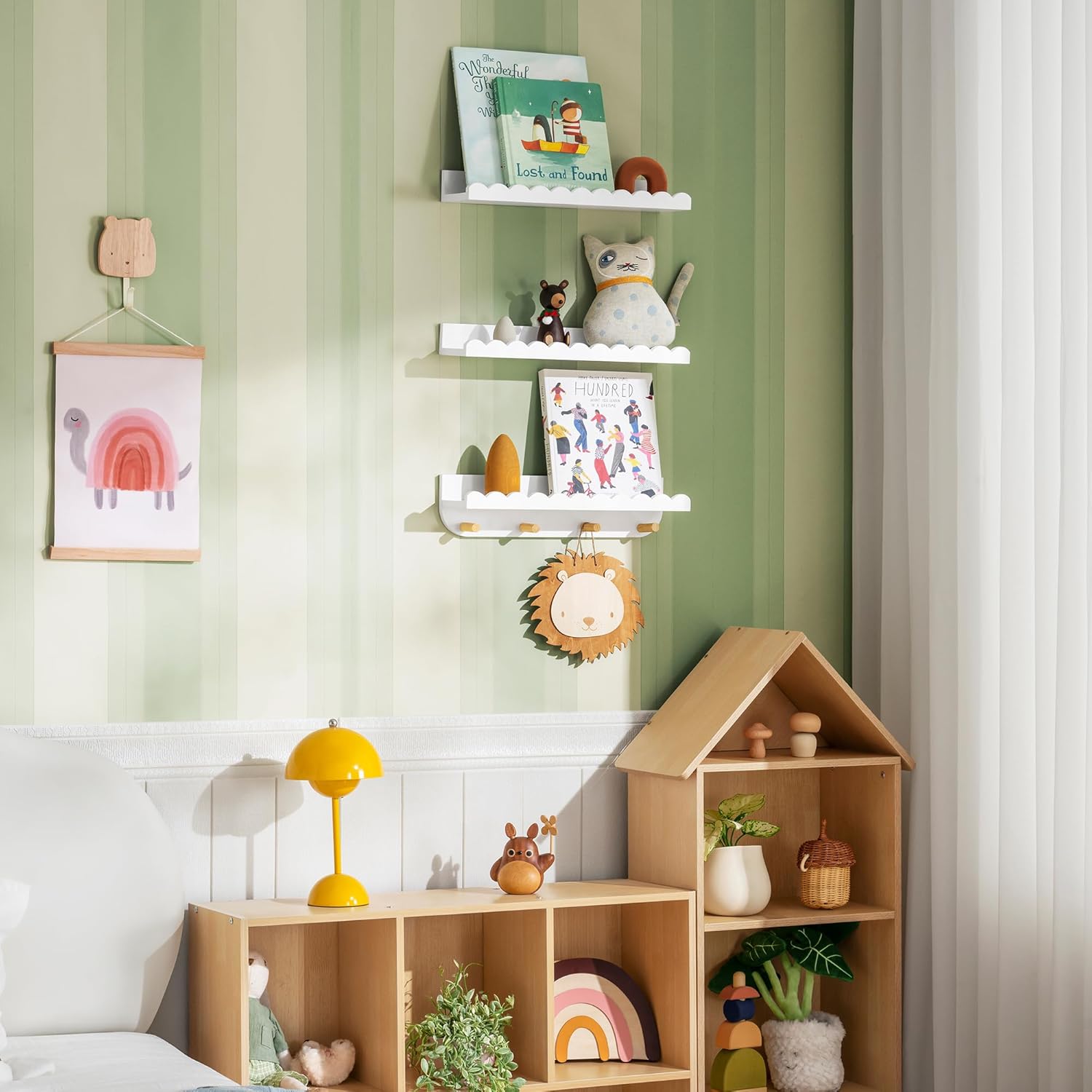 SANOA & CO. Nursery Book Shelves for Wall – 16.5" Nursery Wall Decor, Floating Bookshelf for Kids Room, White Book Shelf Decor - Wave Style, 3-Pack