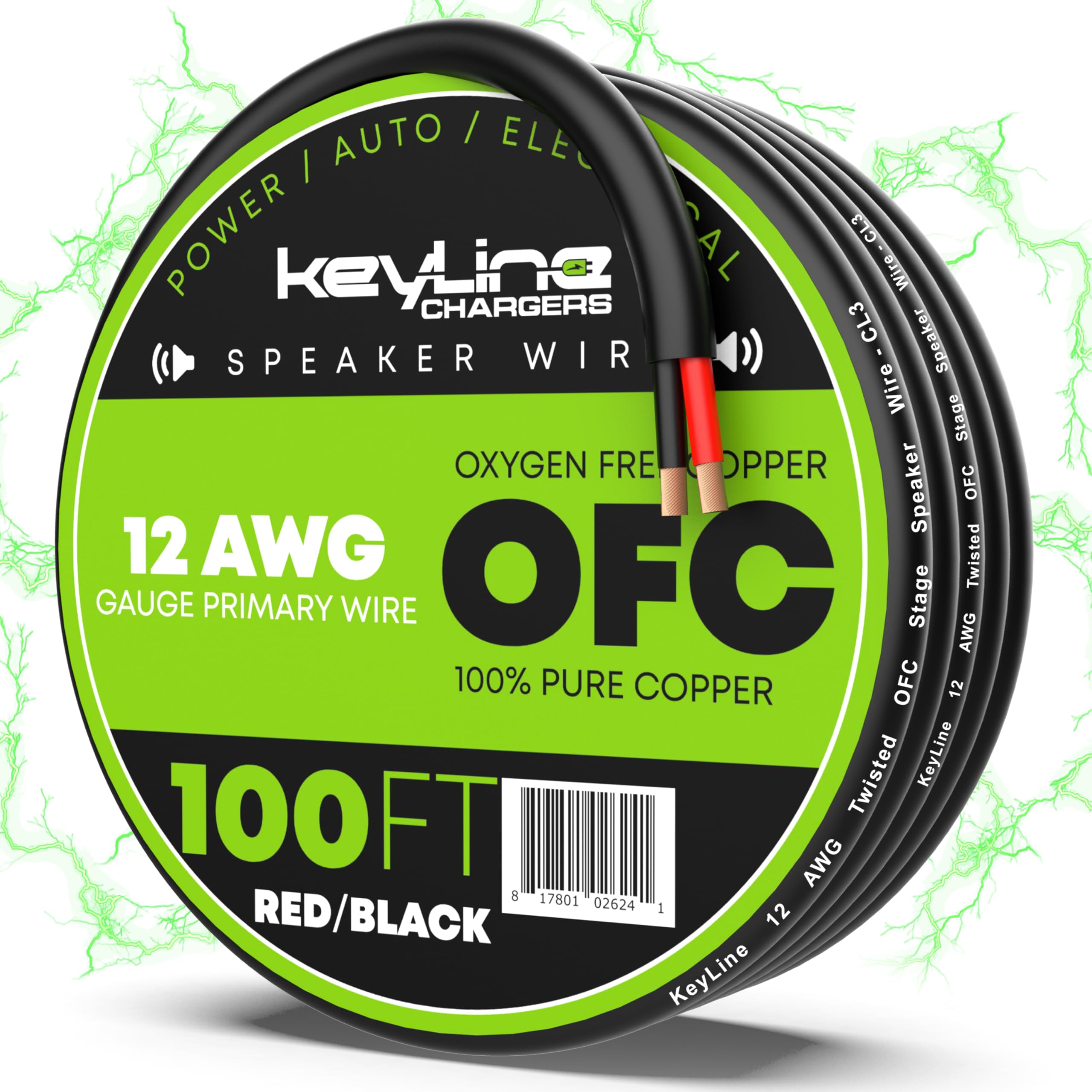 12 Gauge Speaker Wire - 100 Feet Black| 12-2 AWG - CL3 CL2 Rated for Marine Wiring, Outdoor in Ground Burial & in Wall / 2 Conductors - OFC Oxygen-Free Copper, Black 100ft