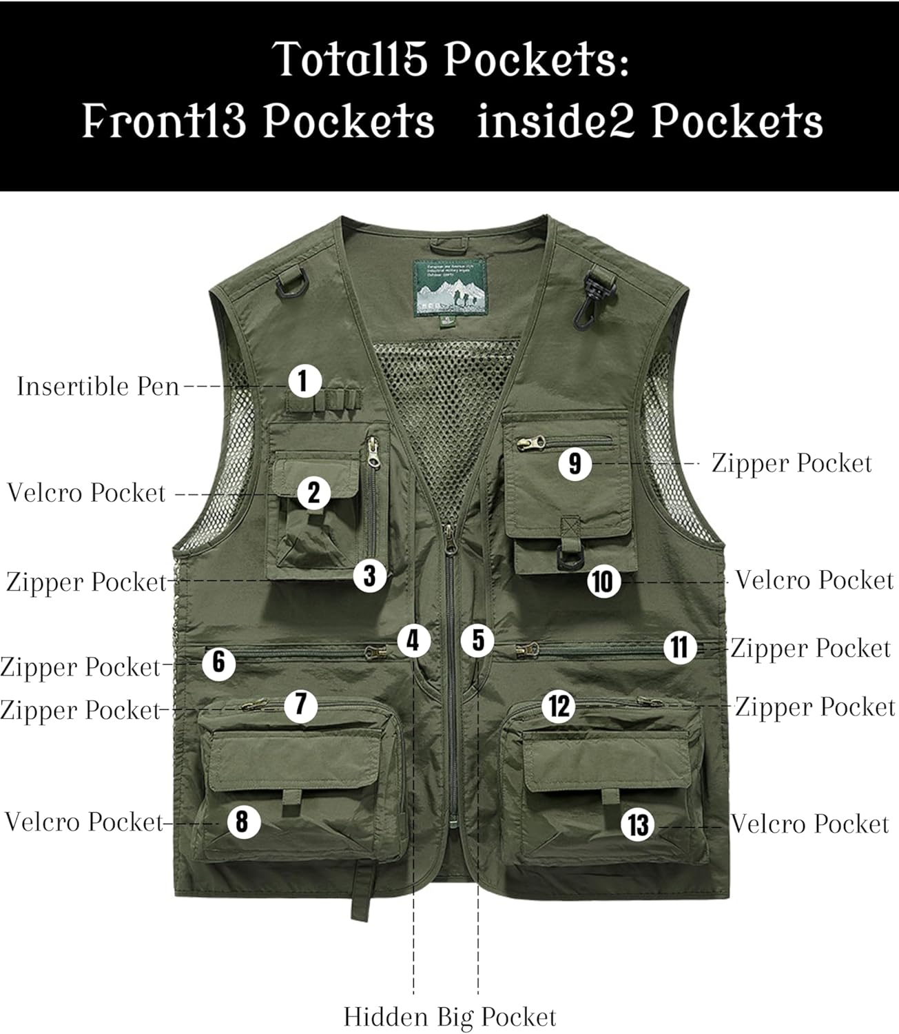Men's Lightweight Mesh Fishing Vest Utility Outdoor Multi-Pocket Hunting Cargo Vest