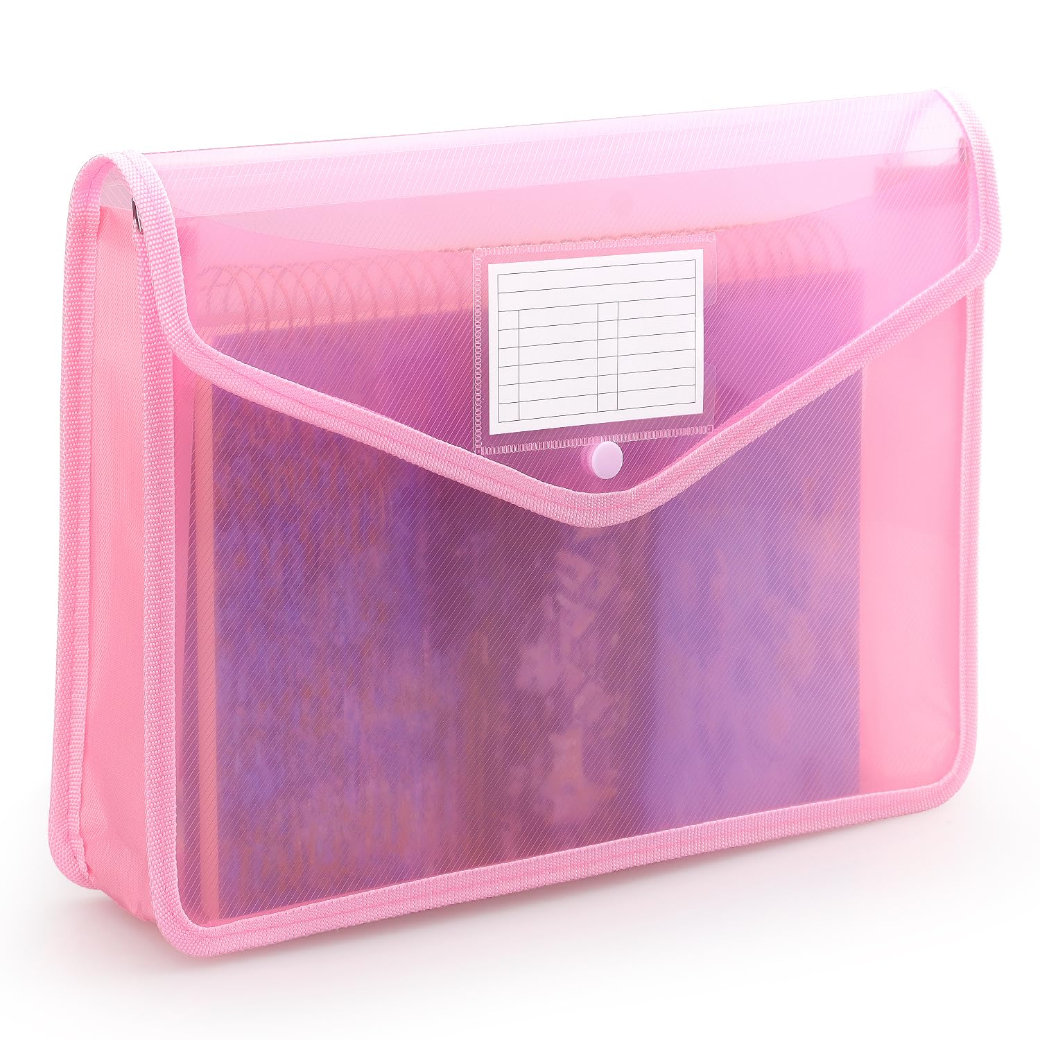 Plastic Expanding File Folder, Transparent envelopes with Snap Closure, No Dividers, Large Capacity, Fit Letter/A4 Size (Pink)