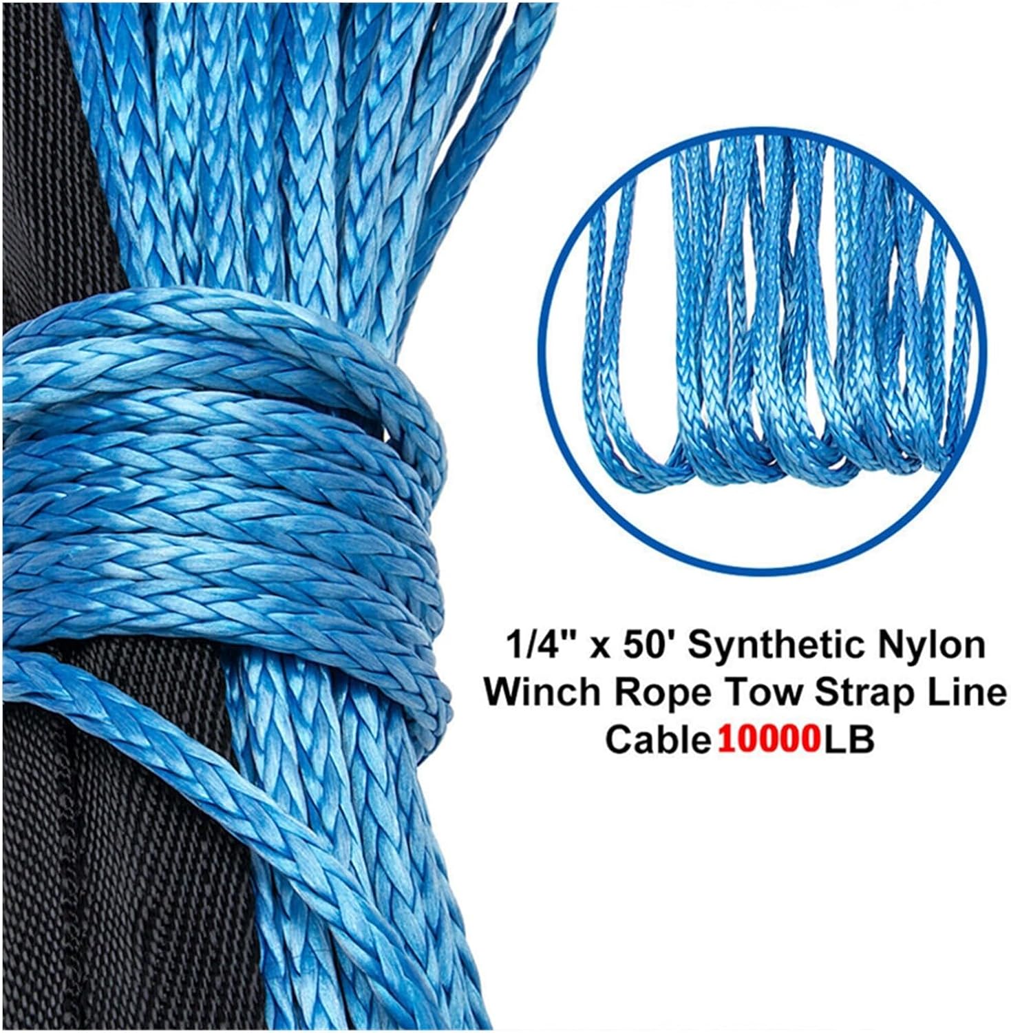 Synthetic Winch Rope, 15M 6mm/4.8mm 10000LBS Synthetic Winch Rope Line Recovery Cable for 4WD ATV SUV Truck Boat Winch Towing Rope for Off Road Vehicle Truck Boat Winch(Blue 6mm)