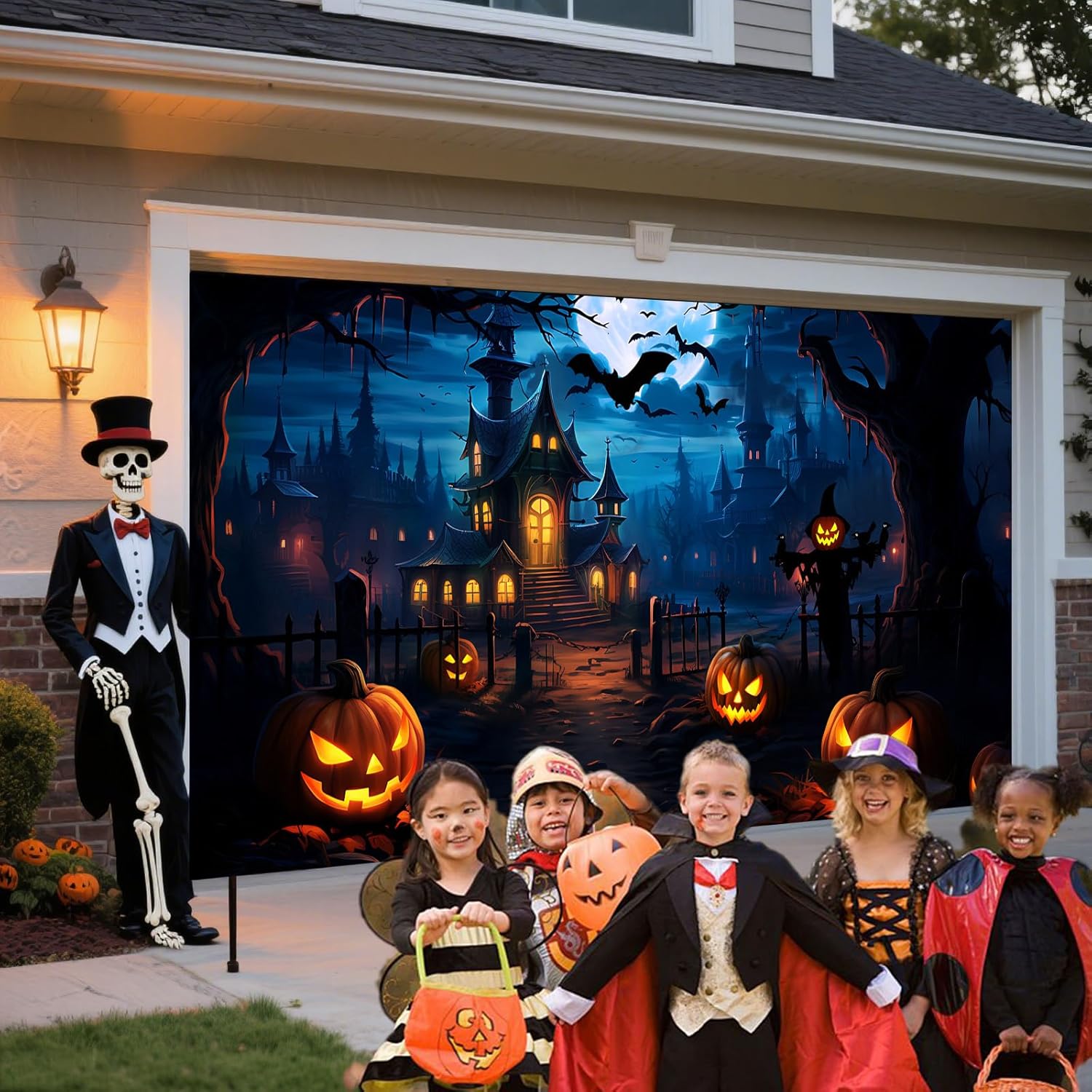 Halloween Garage Door Banner Large Hanging Backdrop Horror Moon Night Halloween Door Cover Decorations for Outdoor Indoor Yard Haunted House Wall Decor Birthday Party Photo Backgrounds (6 x 13 Ft)