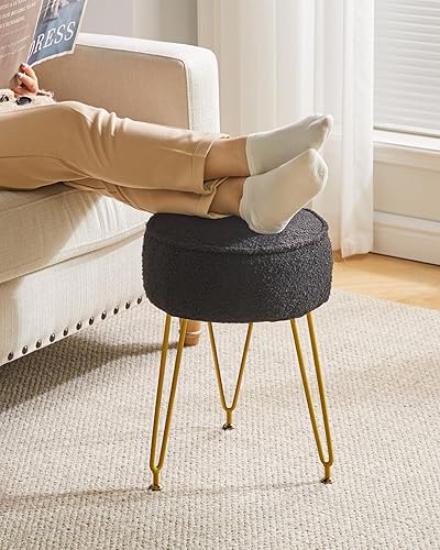 Miniatura 6 de IBUYKE Reposapiés otomano redondo de terciopelo teddy, mesa auxiliar de tocador de maquillaje, asiento de mesa de tocador de terciopelo, puf