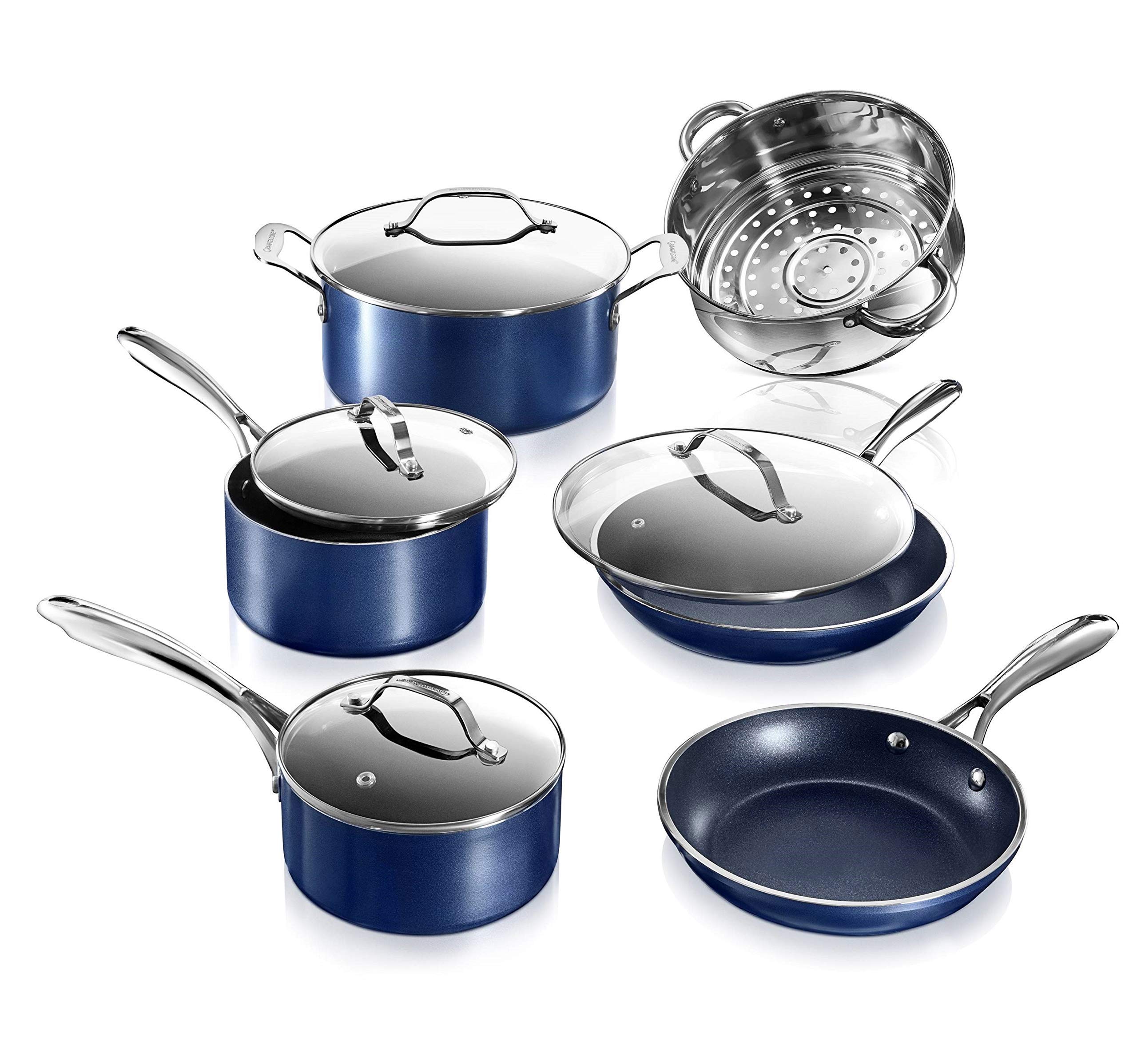 Granite Stone Diamond Blue Pots and Pans Set with Ultra Nonstick Durable Mineral & Diamond Triple Coated Surface, Stainles...