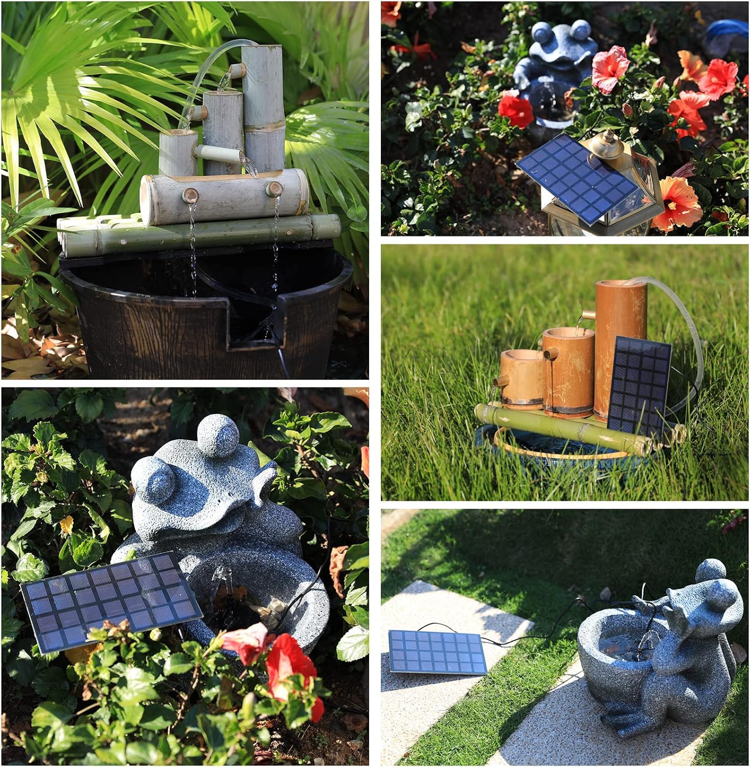 AISITIN Fuente solar para exterior de 2,5 W, fuente para exteriores, con tubería de agua de 1,2 m, bomba para estanque con 6 efectos de pulverización, bomba para jardín