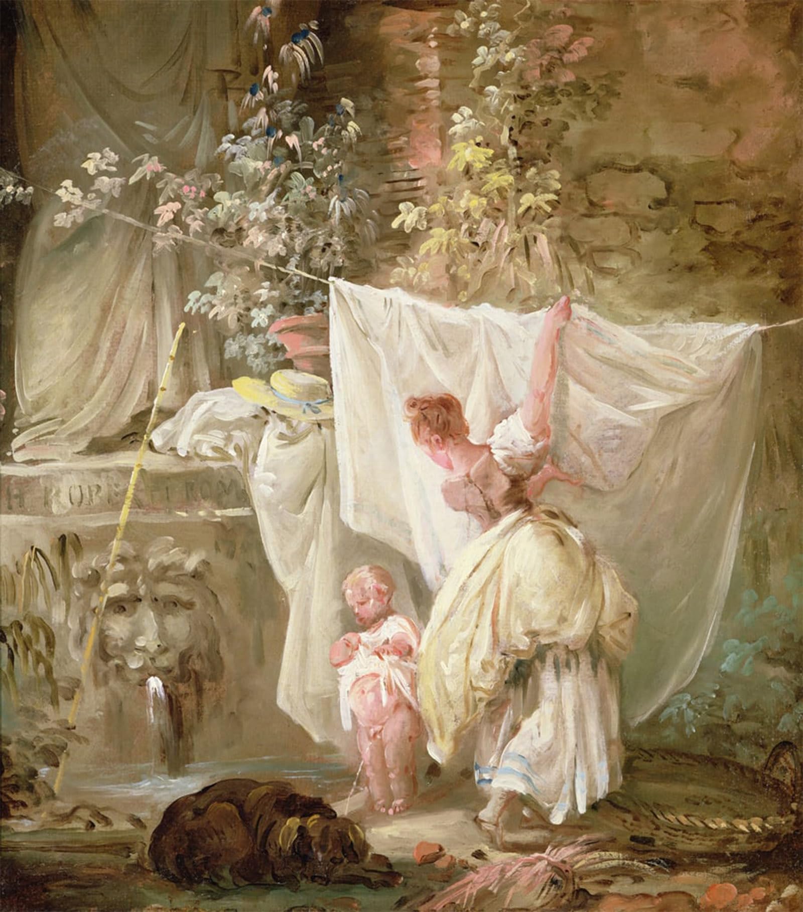 Impresion Lienzo Hubert Robert Lavandaia e bambina para Salón 5