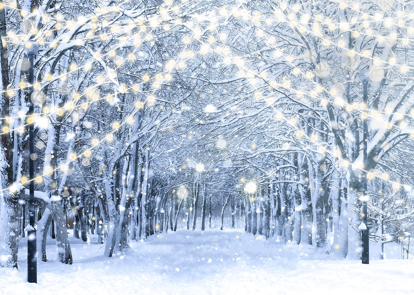 DULUDA 7x5 FT Winter Snowy Scene Backdrop Christmas Winter Wonderland Landscape Snowflake Tree Snowy Photography Background Bokeh Glitter White Snow