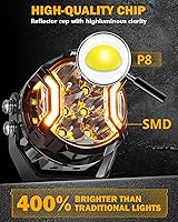 Vista 5 de Auxbeam - Luces de conducción redondas de 3 pulgadas, laterales, 108 W con DRL ámbar, luz de zanja ultraancha de 270°, 3 modos de luz, blanca, ámbar