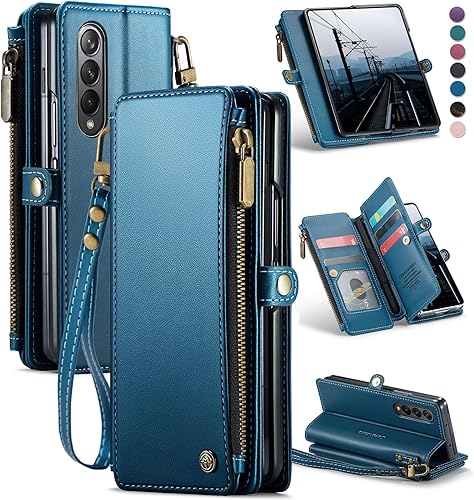 Miniatura 10 de Defencase Funda tipo cartera compatible con Samsung Galaxy Z Fold 4 con tarjetero y ranura para bolígrafo S, de piel sintética, cierre magnético,