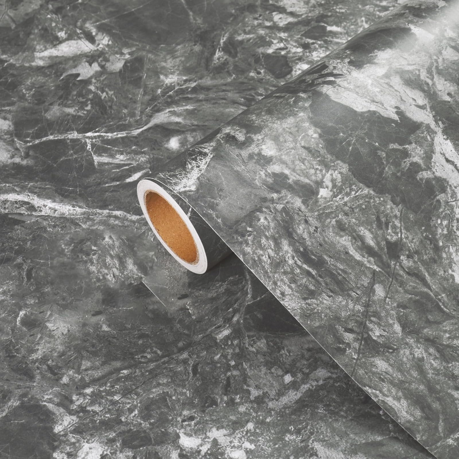 FOELANNE Back Self Adhesive Wallpaper, Marble Contact Paper Self Adhesive Vinyl Grey 40x500cm 80x300cm(80Wx300L-cm)