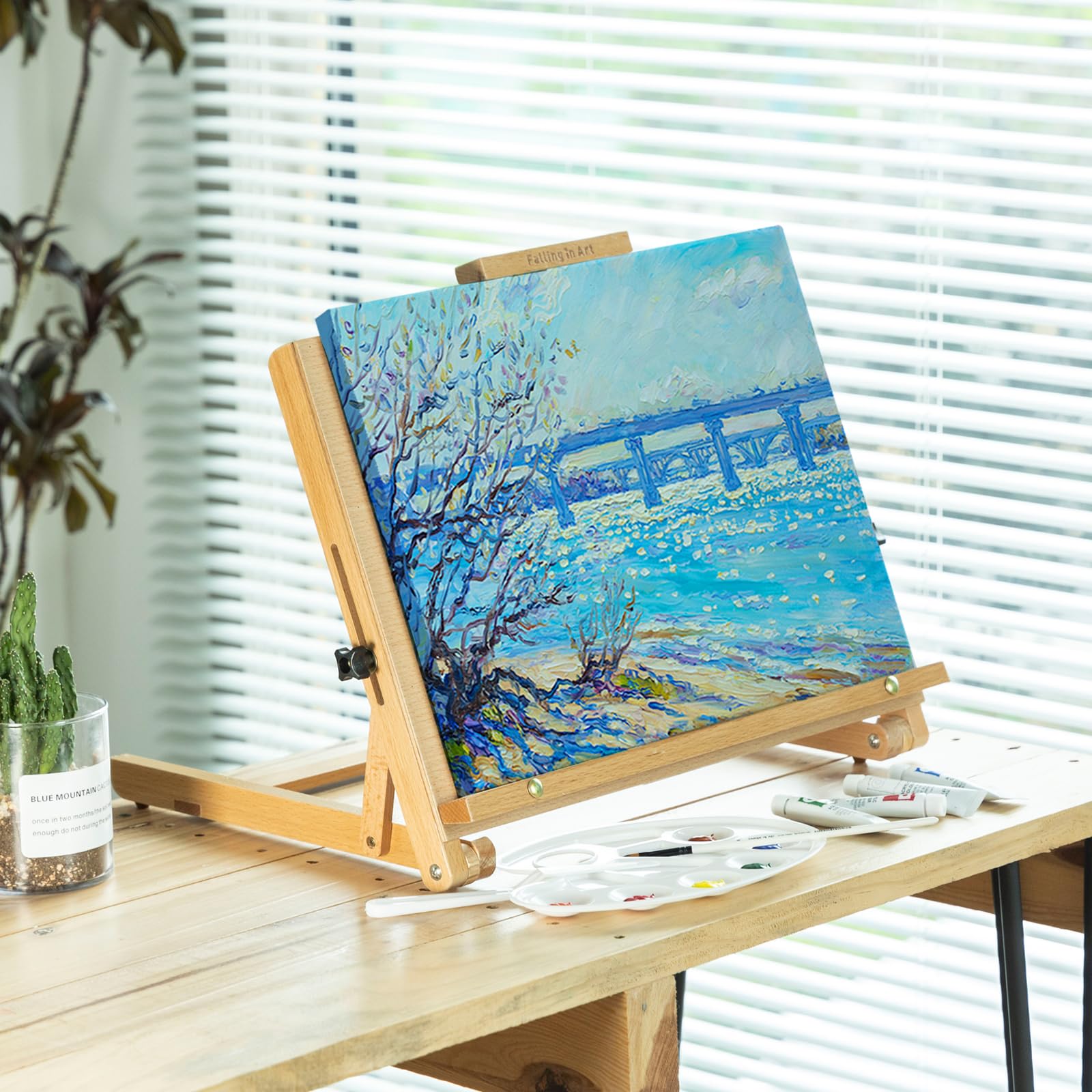 Falling in Art Verstellbare Tischstaffelei aus Buchenholz, hält bis zu 57 cm