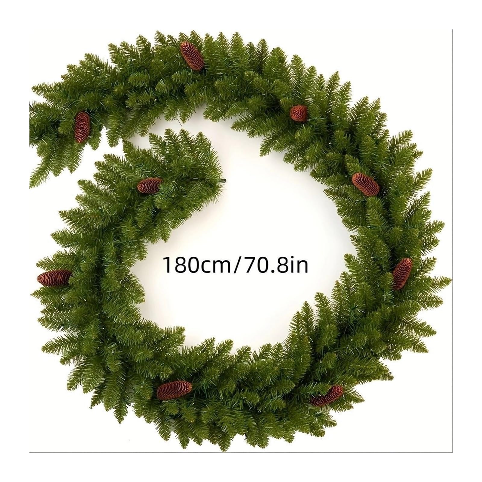 Guirnalda Artificial de Pino, 1,8 m/2,7 m, Enredadera navideña Verde for decoración de Chimenea, Guirnalda Festiva for escaleras, Chimenea, Mesa y decoración del hogar(180cm)