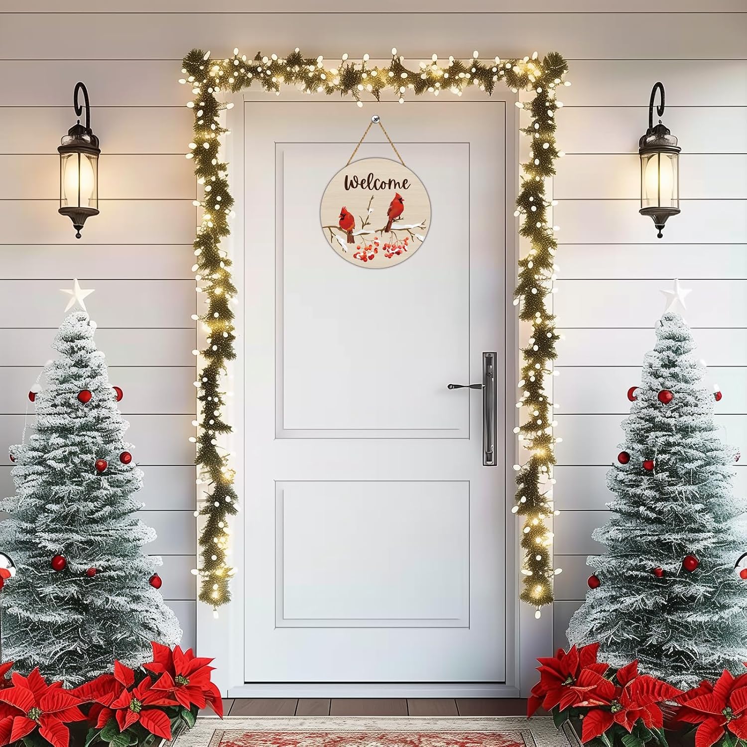 Winter Decorations for Home Christmas Winter Wreaths for Front Door Christmas Cardinal Decor Cardinal Front Door Decorations Hanger Wooden Red Birds Wall Hanging Sign Welcome Sign for Indoor Home Decor