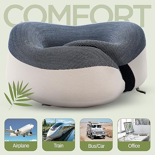 Miniatura 9 de Almohada de cuello de viaje de espuma viscoelástica de carbón de bambú transpirable para dormir en avión con soporte de barbilla de 360, diseño sin