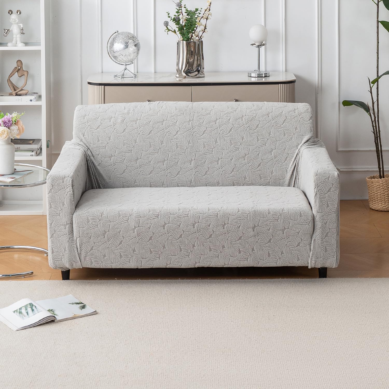 House of Quirk Universal Jacquard Fabric Sofa Cover – Soft, Stretchable Couch Slipcover, Flexible Fit, Wrinkle-Resistant & Easy to Clean (Grey, Two Seater)-image-32