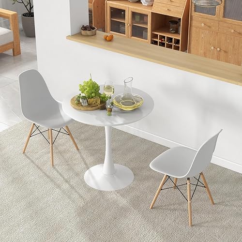 Miniatura 9 de Giantex Mesa de comedor redonda blanca, mesa de cocina moderna de tulipanes de 32 pulgadas con mesa gruesa de 0.9 pulgadas y pedestal de metal